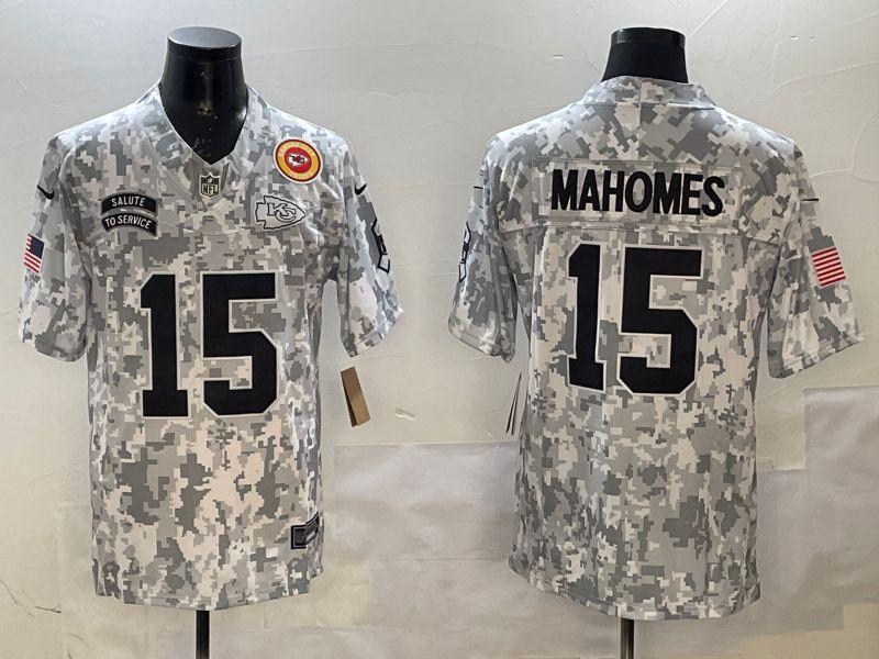Men Kansas City Chiefs 15 Mahomes Camo 2025 Nike Salute to Service Limited NFL Jersey style 6